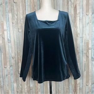 Sundance L Teal Velvet Square Neck Elena Blouse Top Smocked Boho Cottagecore